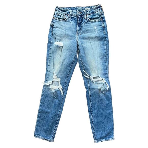 Old Navy High Rise OG Straight Blue Jeans Distressed 2 - Picture 1 of 8